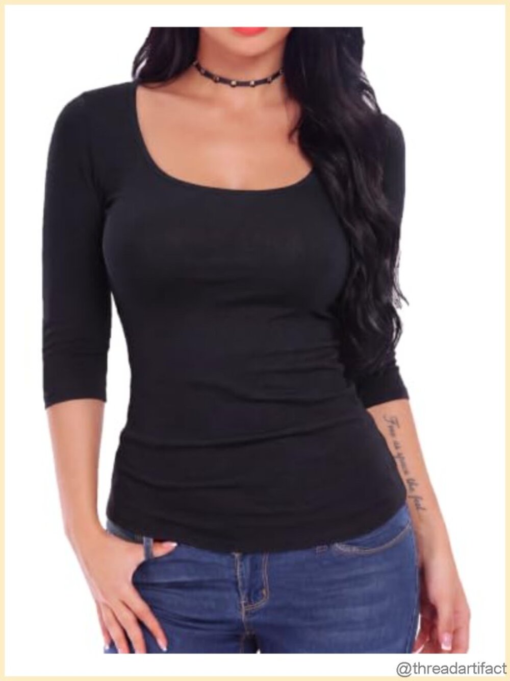 Gemolly Women's 3/4 Sleeve Square Neck Slim Fit Buttery Soft Pullover Top